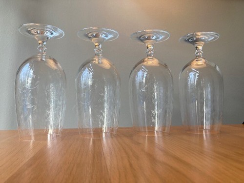 Pier 1 Eliza Water Goblets Tea Glasses Clear Etched Leaves 7-1/2" SET OF 4 - Picture 8 of 12