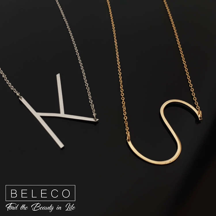 Sideways Initial Necklace Letter Charm Large Jewelry Alphabet