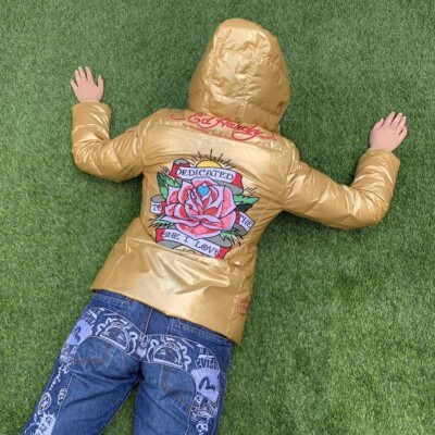 Ed Hardy Vintage Jacket Puffer Coat Y2k Gold Christian Audigier