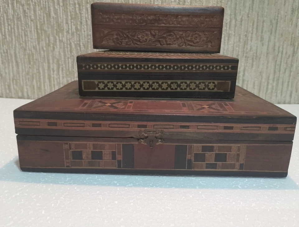 Drei  Schatullen aus Syrien, ca. 60 - 90 Jahre. Wunderschöne Intarsien/Schnitzer - Bild 4 von 4