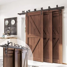 Triple Track Bypass Sliding Barn Door Hardware Kit-Straight Roller Design