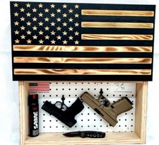 Black Burnt American Flag handgun concealment cabinet hidden pistol gun storage