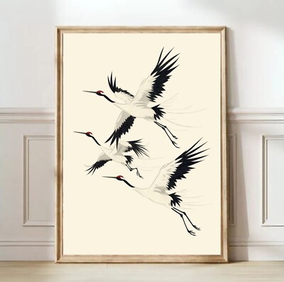 Reiher Kranich japanisches Wandbild Papierdruck gerahmt oder Bild Poster neutrales Dekor