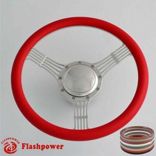 15.5 Flashpower Billet Steering Wheels Red Half Wrap With Horn Button Adapter