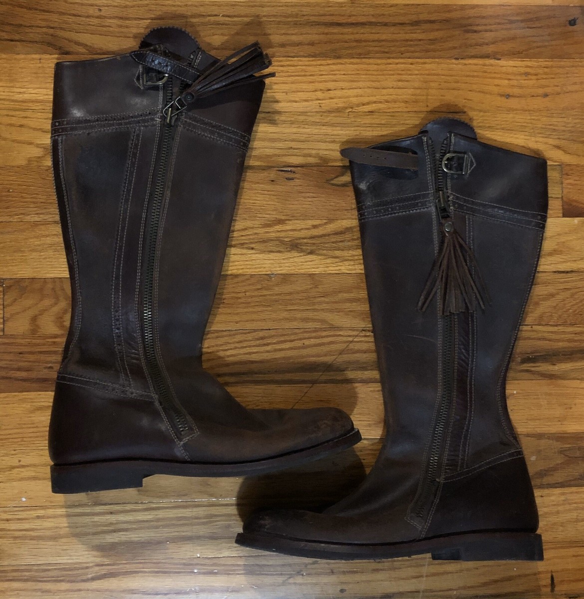 Rare Vintage CLARKS Leather Boots Zipper Palanco 43 Boar Buckle