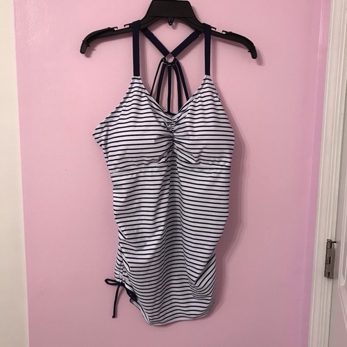 Maacie navy and white striped maternity tankini top size xl