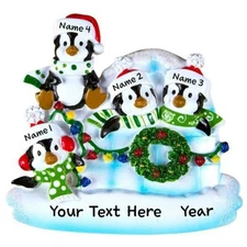Personalized IGLOO PENGUIN FAMILY of 2-3-4-5-6 Christmas Tree Ornament GIFT