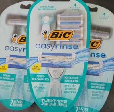 3 ct Women's Bic Easy Rinse Anti-Clog 4 Blade Disposable Razors **Brand NEW **
