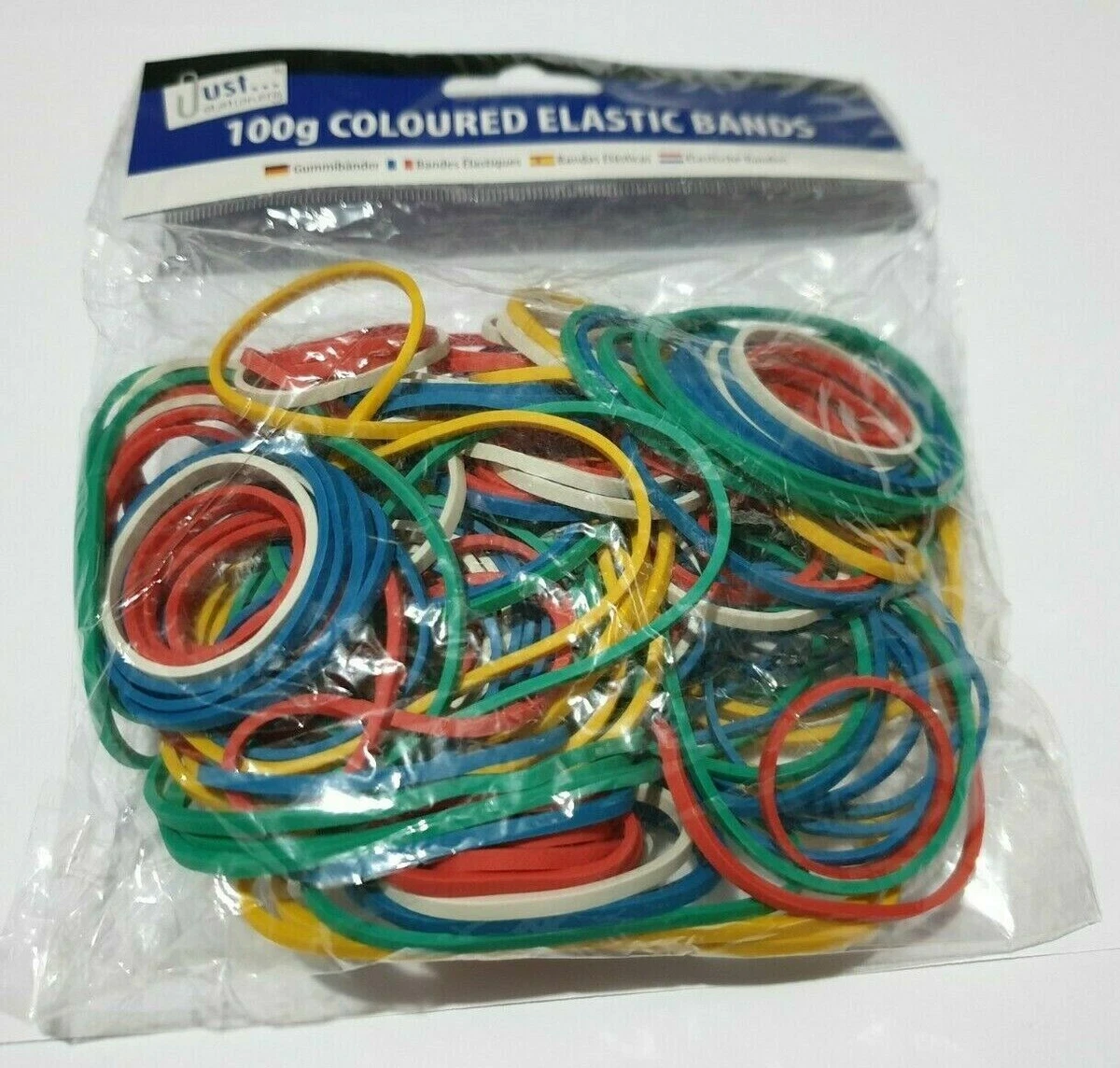100 ELASTIC RUBBER BANDS Assorted size Colour For Home School