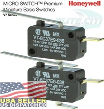 2x HONEYWELL V7-6C37E9-036 Premium Mini Swch,15A,SPNC,Lng Strt Levr