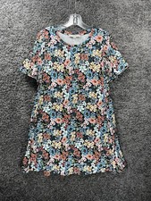 Loft Shift Dress Women Small Multicolor Floral Rayon Stretch Smocked Bell Sleeve
