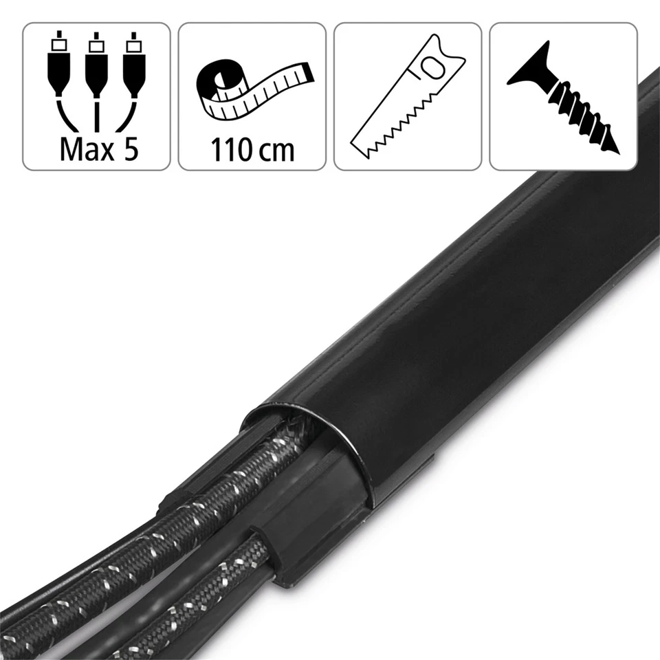 Hama Alu Kabel Wand Socken Fußbodenkanal halbrund 3,3x110x1,8cm Schwarz +4 Clips - Bild 2 von 4