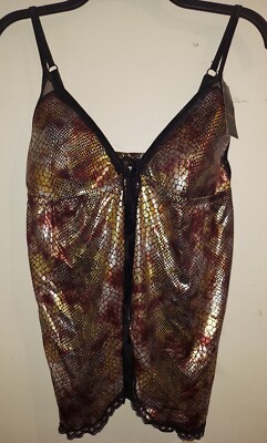 ''NWT''Passion Forever Babydoll Gold Metallic Snake Skin Print with g-string Large