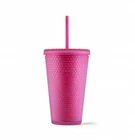 New Starbucks® Hot Pink Cold Cup Bling Soft Touch  16 oz / 473 ml