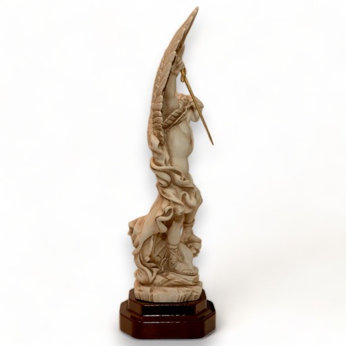 St. Michael the Archangel Ochre Marble Table Sculpture with Wood Base H 31cm - Picture 2 of 6