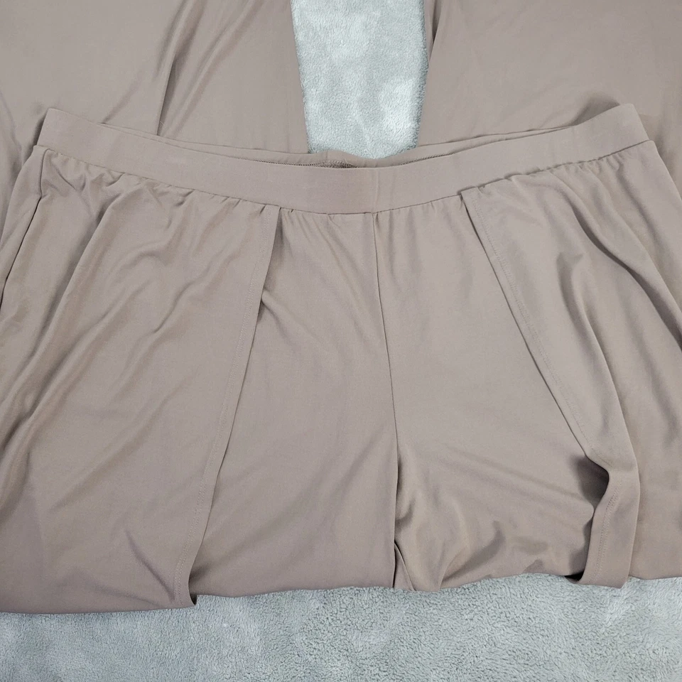 Pantalones para mujer H By Halston 2X Plus Palazzo pierna ancha bronceado solapas cómodos Foto 3 de 4