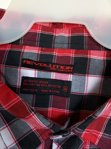 Revolution 360 Mens 4XL Red Black/Gray Button Up Shirt - Picture 2 of 3