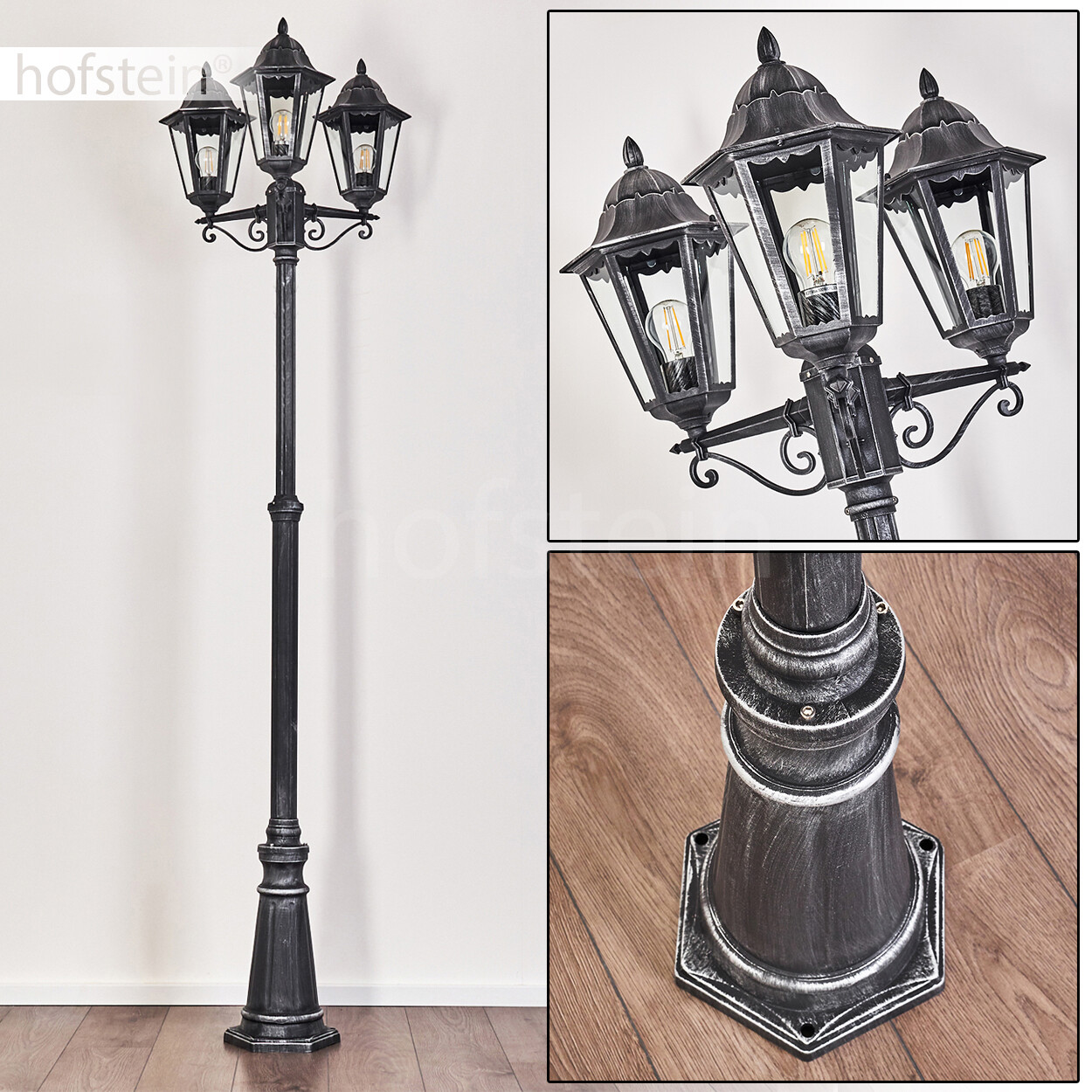 Lampada da terra candelabro esterno nera e argento