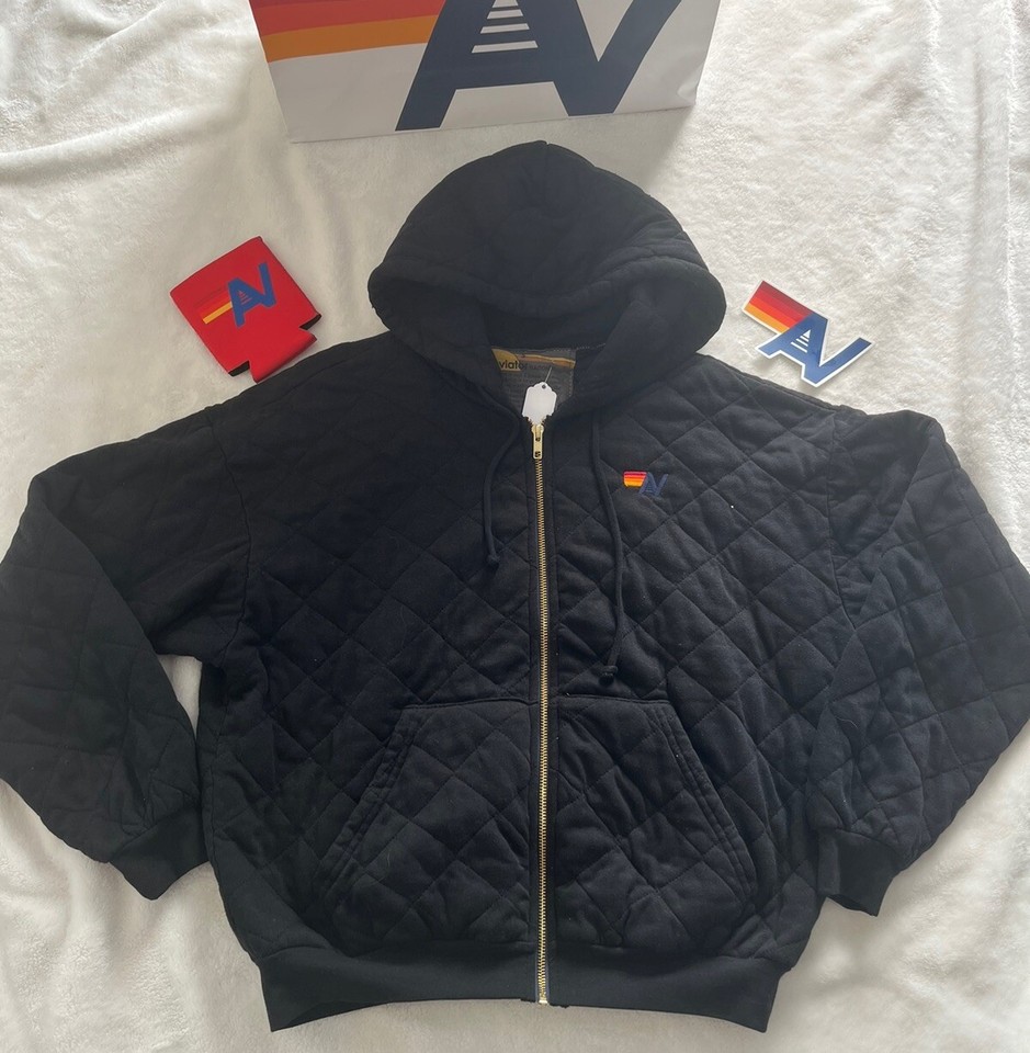 NWT Aviator Nation Quilted Relaxed Zio Hoodie Unisex Black Extra Small