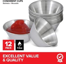 1.5 Oz Stainless Steel Condiment Cups (12 Pack), Individual Portion Dipping Sauc