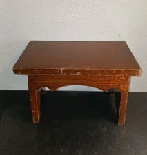 Antique Primitive Wood Cricket Stool  Scalloped Apron Dowel Joint Rustic Cottage