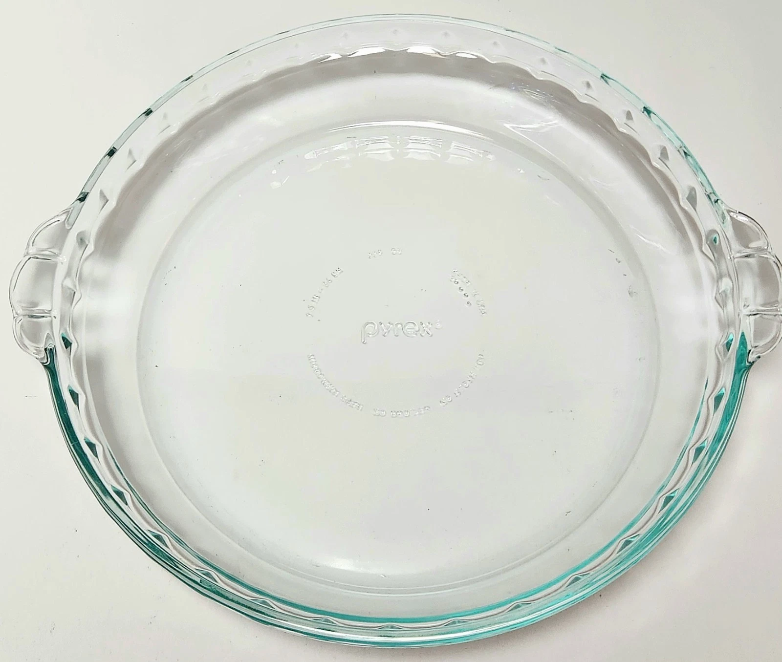 VTG PYREX Deep Dish Pie Plate #229 9.5” Glass Fluted Edge Baking Dish /w Handles