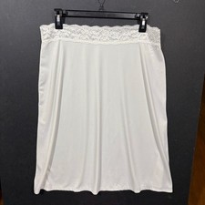 White Vassarette Half Slip 24" Large Lace Waistband Side Slit Knee Length 90s