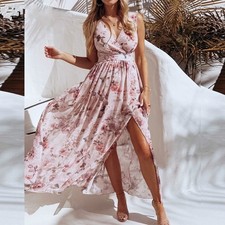 Pink Floral Maxi Dress Sleeveless Spaghetti Strap Size Large