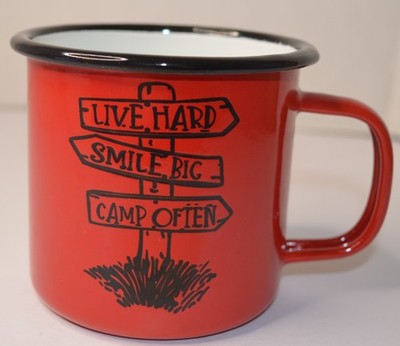 METAL ENAMEL COATING CAMPING HOT/ COLD MUG CAMPFIRE DESIGN ''CAMP OFTEN''