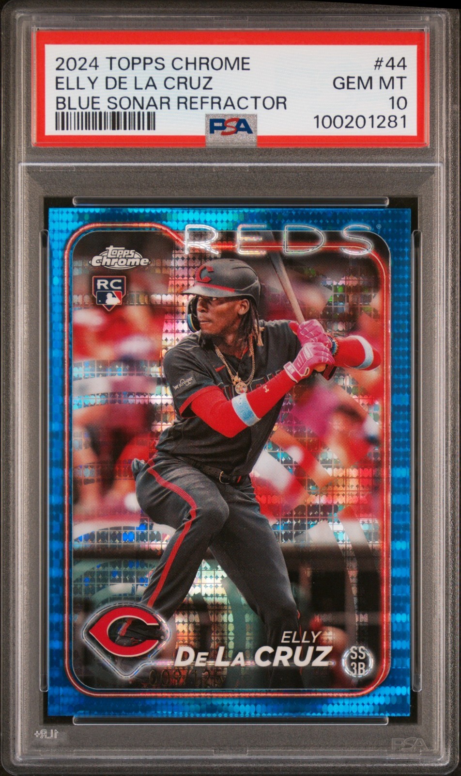 2024 TOPPS CHROME BLUE SONAR REFRACTOR #44 ELLY DE LA CRUZ ROOKIE /125 PSA 10