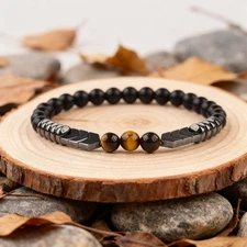Triple Protection Bracelet 4mm Natural Tiger Eye Hematite Black Tourmaline Beads