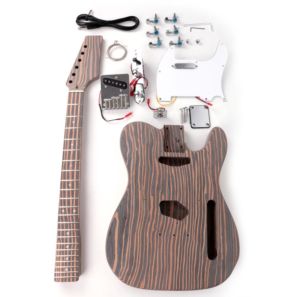 Unfinished 6 Six DIY Electric Guitar Kit Zebrawood Body Bolt On NeckCR Hardware