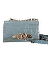 Alexander McQueen Jeweled Satchel-Blue Crocodile Leather Gold Skull Knuckle Bag
