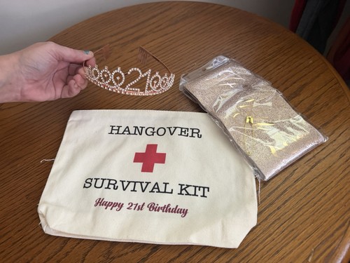 21st Birthday Celebration Kit Tiara Sash Hangover Survival Bag Rose Gold