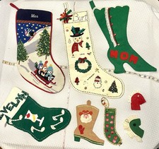 Lot of 8 Handmade Vtg Christmas Stockings Felt Sequins granny core cottage core