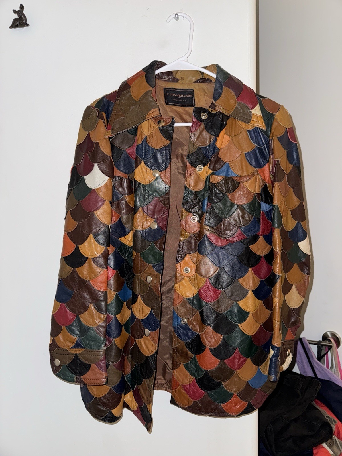 Fish Scale Patchwork 1970s Leather Jacket Size M - image 1