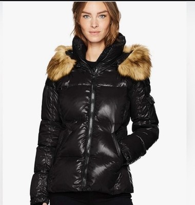 S13 Puffer Jacket with Faux Fur Hood Black Size Small