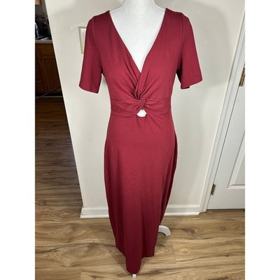 Pact Maxi Dress M Burgundy Twist Knot Cutout Organic Cotton Blend Luxe Ethical
