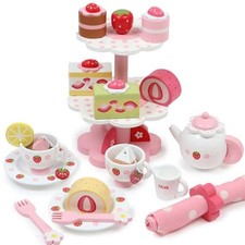Mother Garden Wooden Tea Party Set Toy Kitchen Pretend Play Cake Stand