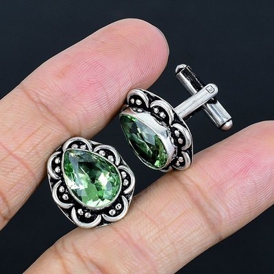 Delighting Tsavorite Gemstone Handmade 925 Sterling Silver Cufflinks