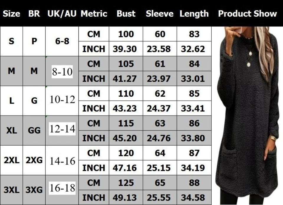 Womens Winter Fluffy Fur Teddy Bear Fleece Jumper Sweatshirt Long Tops Plus Size - Image 2 of 4