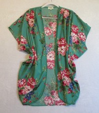 Umgee Kimono Women's Size S/M Green/Multicolored Floral Open Front Short Sleeve