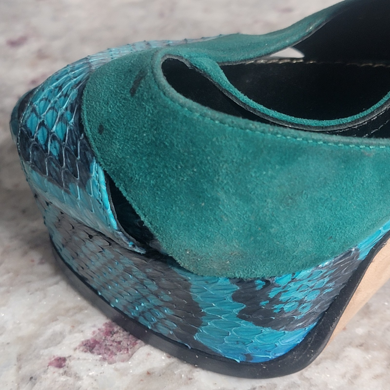 Sergio Rossi Elaphe Suede Python Snake Leather Pl… - image 8