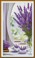 DIY Tinted canvas cross stitch kit "Lavender Morning" Bouquet Craft Art Gift
