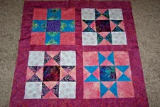 BATIK  ~ STARS ~ LOG CABIN QUILT TOP ~ 48" SQ. ~ BABY/LAP/SOFA ~ MADE IN USA