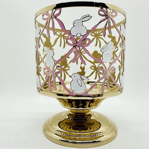 NEW! 1/BATH & BODY WORKS EASTER WHITE BUNNY3-WICK CANDLE HOLDER PEDESTAL GOLD - Picture 1 of 7