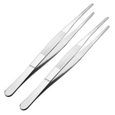 2 Pcs Stainless Steel Straight Blunt Tweezers Serrated Tip,7 Inch