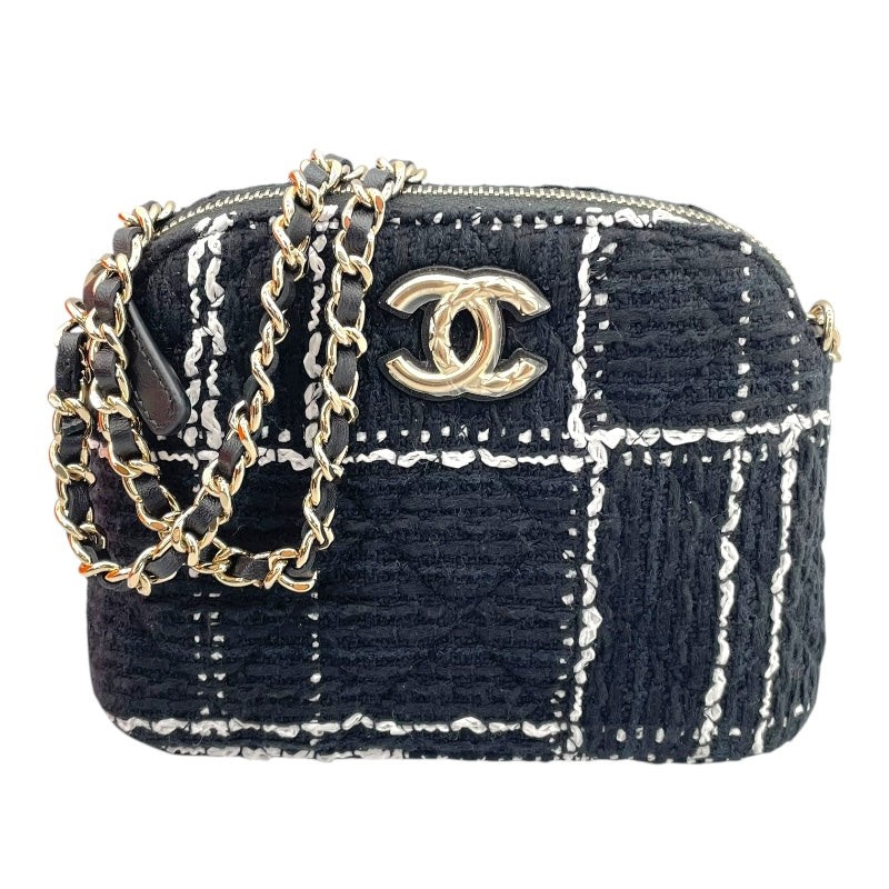 CHANEL Black White Tweed Chain Shoulder Bag for Women #Ok802