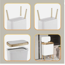 Bathroom Trash Can with Lid, Plastic Garbage Can with Legs, 4 Gallon Gold Trash