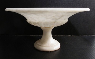 Old Italian Alabaster Stone Fruit Vegetable Pedestal Display Bowl Tuscany